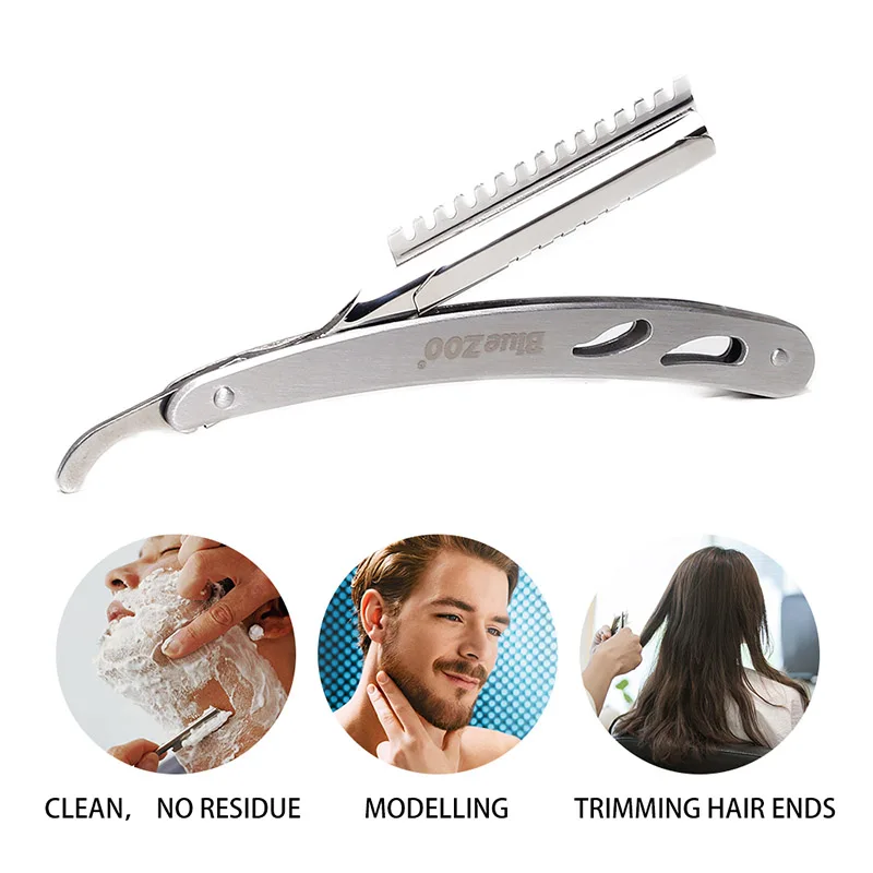 Blue Zoo 1 шт., мужские прямые парикмахерские лезвия, складной нож для бритья, инструменты для удаления волос, безопасная бритва из нержавеющей стали для бритья