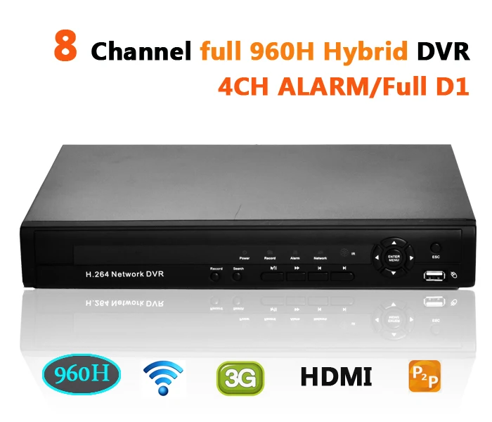 Stand alone CCTV DVR 8ch full 960h full d1 hybrid network video
