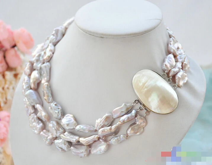 

Free shipping >>>>>P5257 3row 18" 20mm LAVENDER BAROQUE DENS KESHI REBORN PEARL NECKLACE