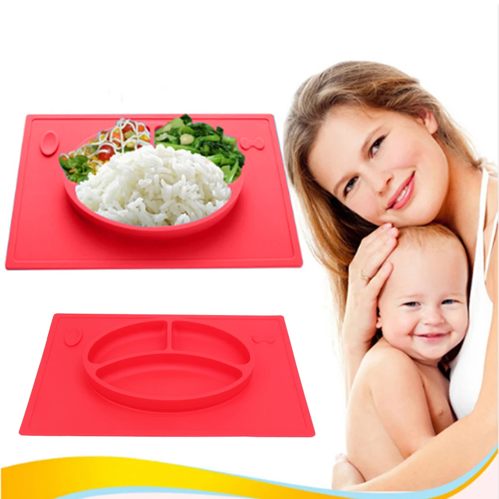 

Hot Baby Silicone Smile Face Feeding Plate Food Grade Silicone Dinner Placemat Child Table Mat Pad Tableware Set Kitchen Kid