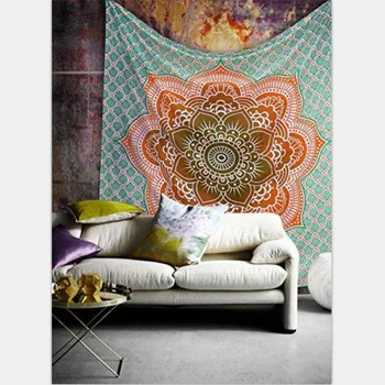 

Indian Mandala Orange Lotus Tapestry Elephant Hippie Wall Hanging Tapestries Boho Rectangle Beach Mat Bedspread Sheet Yoga Mat