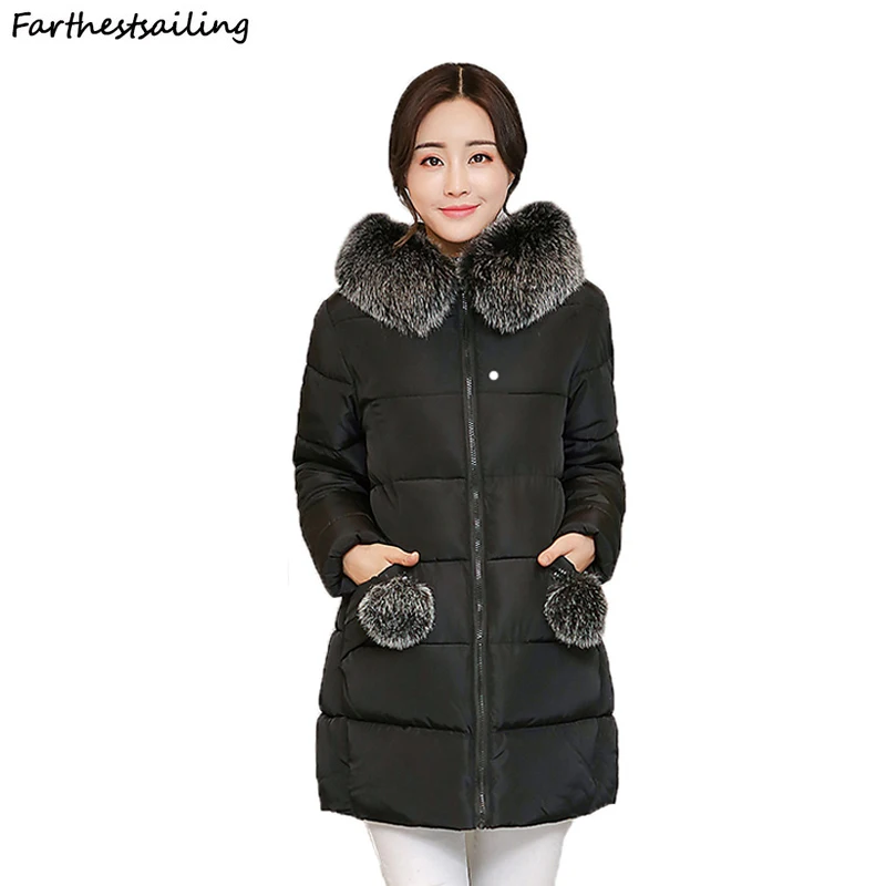 

2018 Women Winter Hooded Warm Coat Cotton Padded Basic Jacket Female Medium-long Jaqueta Feminina Jackets Woman Winter Coat