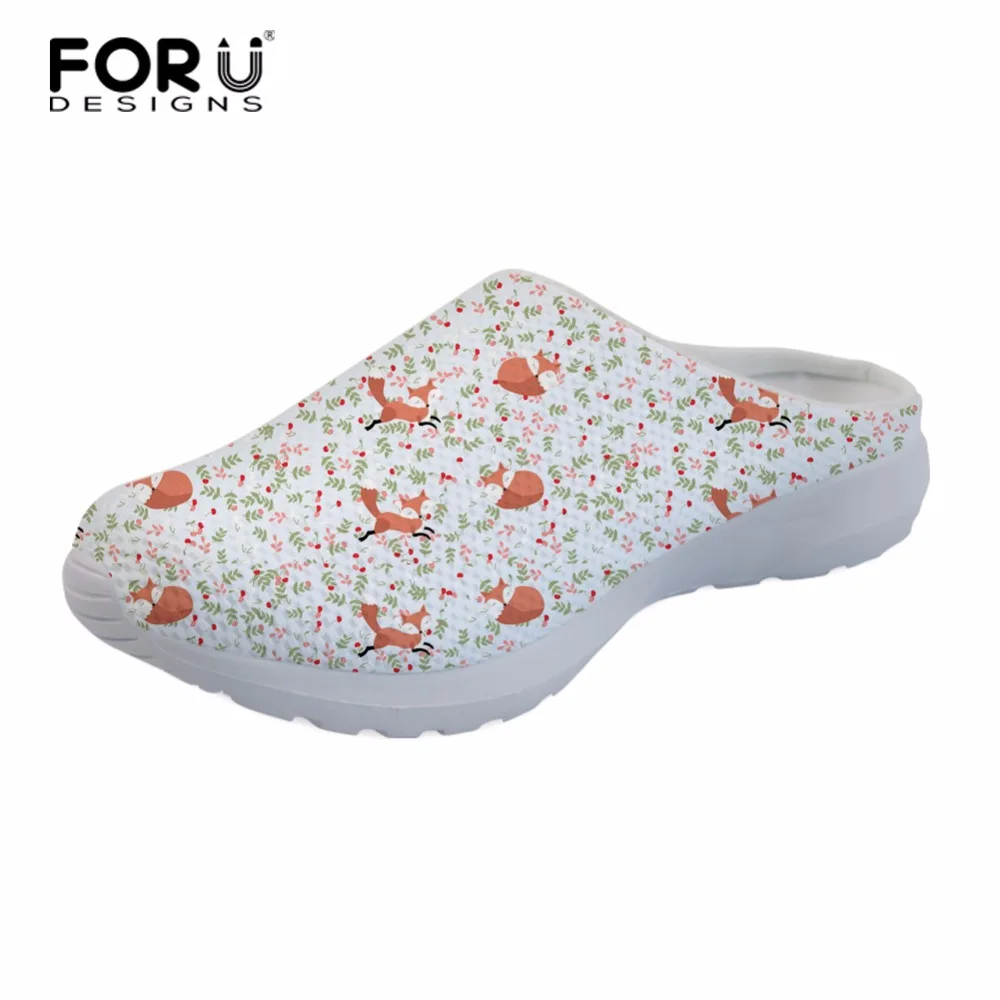 

FORUDESIGNS Women House Slippers Fox Flowers Pattern Summer Women's Sandals Mesh Light Slippers for Female Flat Rubber Shoes