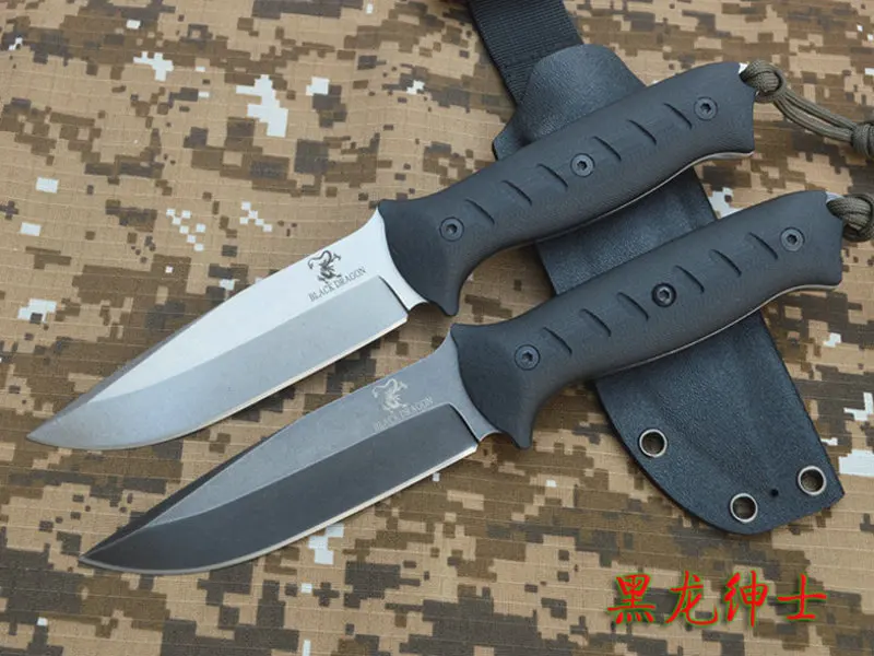 Черный Дракон, нож с фиксированным лезвием для кемпинга, нож для выживания на открытом воздухе, охотничьи ножи, AUS-10A сталь, G10, ручка с оболочкой Kydex