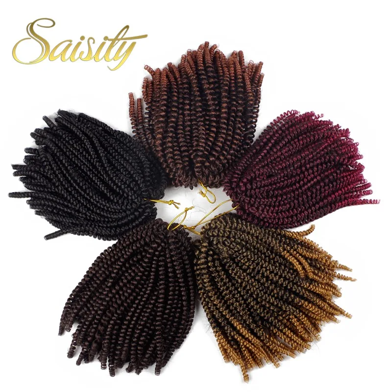 

Saisity Fluffy Spring Twist Hair Extensions Black Brown Burgundy Ombre Crochet Braids Synthetic Braiding Hair 8 '' 110g