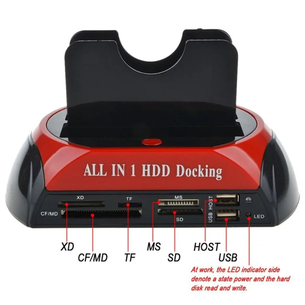 Многофункциональный HDD док-станция Dual USB 2,0 2,5/3,5 дюймов IDE Внешний жесткий диск SATA коробка жесткий диск Корпус кардридер