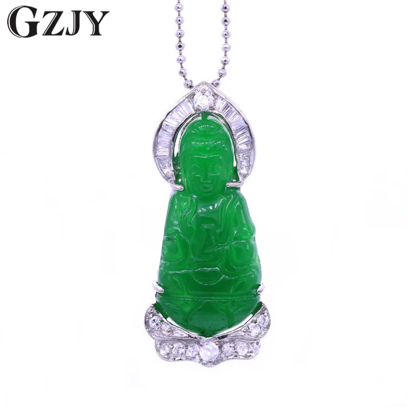 GZJY модное ожерелье Guanyin Buddha кулон из циркона зеленый камень белый золотой цвет