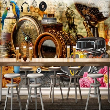

beibehang 3d wallpaper European retro vintage compass telescope vintage car wallpaper background wall papel de parede 3d