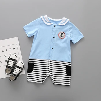 

Baby clothing boy girl infant romper short sleeve 2018 summer lapel newborn Stripe cotton comfortable boxer climb clothes