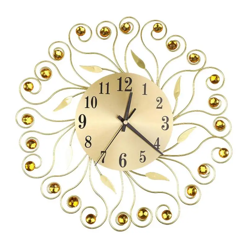 Европейский стиль роскошные декоративные часы Металлическая железная художественная стена часы цветок алмаз круглые Настенные часы домашний декор для гостиной - Цвет: 03