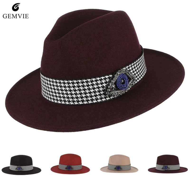 Buy Women Fedoras Jazz Cap Fashion Solid Color Wool