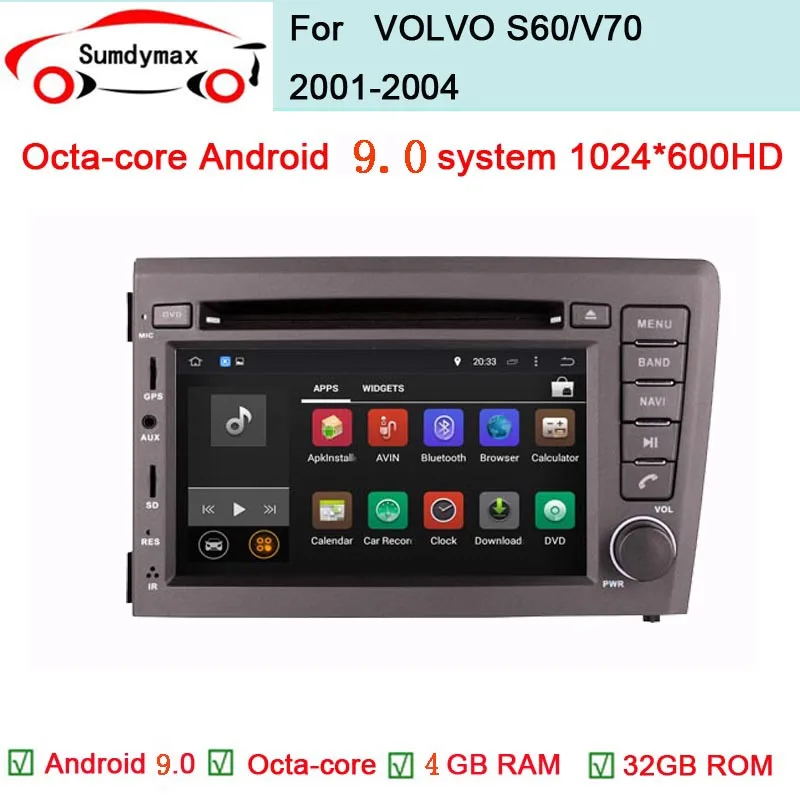 4G RAM Android 9.0 Car DVD Player for Volvo S60 V70 2001 2004 with GPS