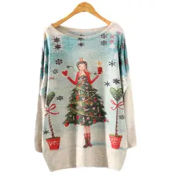 Рождественский Для женщин свитера Мода 2018 Для женщин Летучая мышь с длинным рукавом Цвет свободные вязаный свитер Трикотаж Топы Для женщин