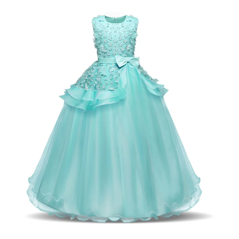 Платье с цветочным узором для девочек на свадьбу; Карнавальный костюм для вечеринок; платье для От 5 до 14 лет девочек на выпускной; одежда для подростков - Цвет: Green dress