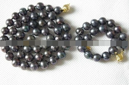 

free shipping 07691 GENUINE BLACK FW PEARL NECKLACE BRACELET SET hot