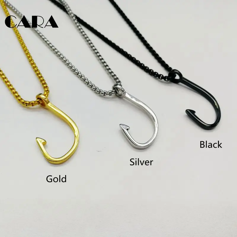 CARA New Gold Color Fishing hook pendant necklace Plated 136L stainless steel hook pendant