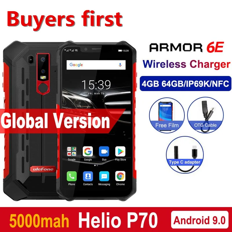 Ulefone Armor 6E водонепроницаемый IP68 NFC прочный мобильный телефон Helio P70 Otca-core Android 9,0 4 Гб+ 64 Гб Беспроводная зарядка 4G смартфон