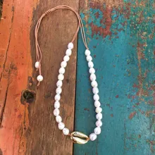 Boho Puka, натуральный Каури, ожерелье в виде ракушки, для женщин, массивные жемчужные барочные ювелирные изделия, колье-чокер, ювелирные изделия