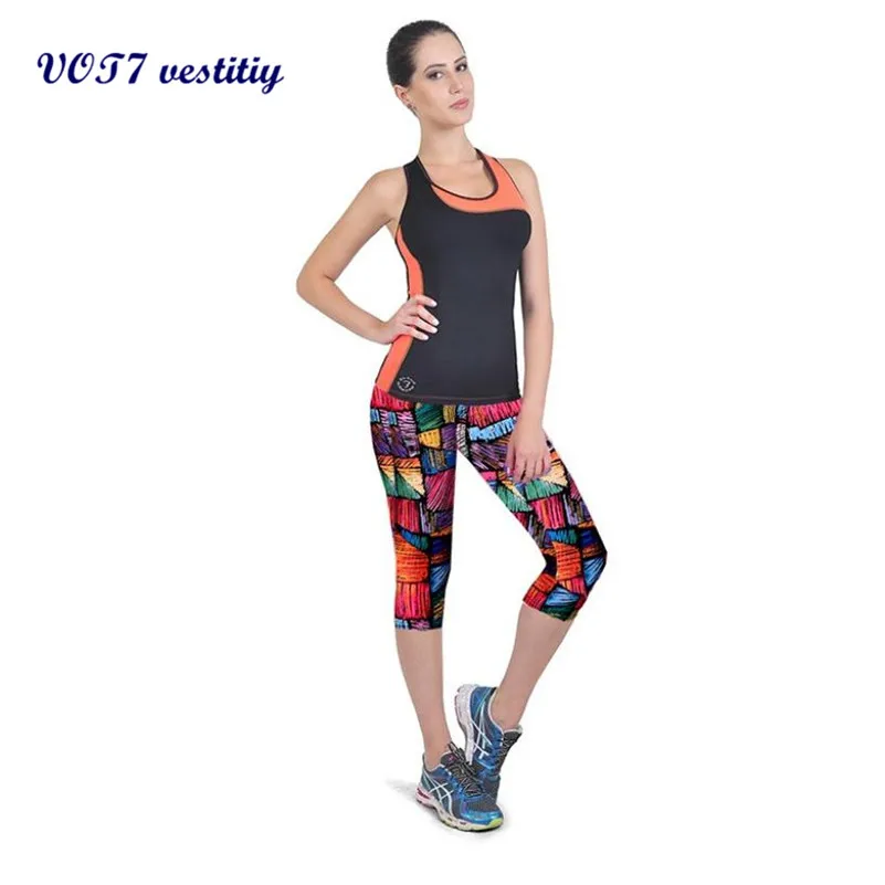 

VOT7 vestitiy 2018 High Waist Fitness Pants Printed Stretch Cropped Leggings flower Leggings Sep 6