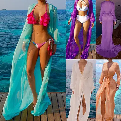 

Womens Cover-Ups Dresses Chiffon Cardigan Long Beach Cover Up Dress Summer Women clothes