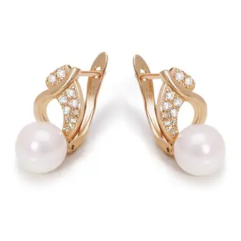 

MxGxFam Gold Color 18 k Smooth White Round Pearl Hoop Earrings For Women Girl AAA+ Top Quality