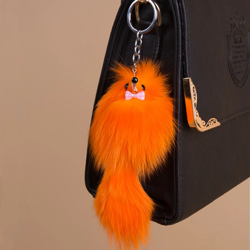 Брелок для ключей из натурального Лисьего меха 17 см|bag charm|women keychainfashion keychain |
