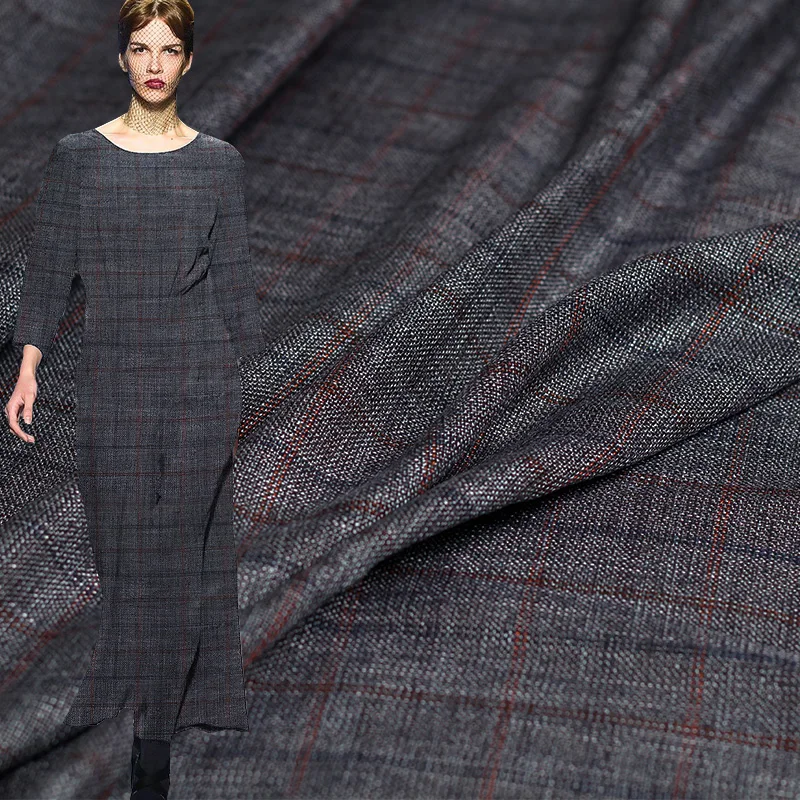 

Pearlsilk Grey Blue Yarn Dyed Plaid Worsted Wool Silk Garment Materials Spring Suit DIY clothes fabrics Freeshipping