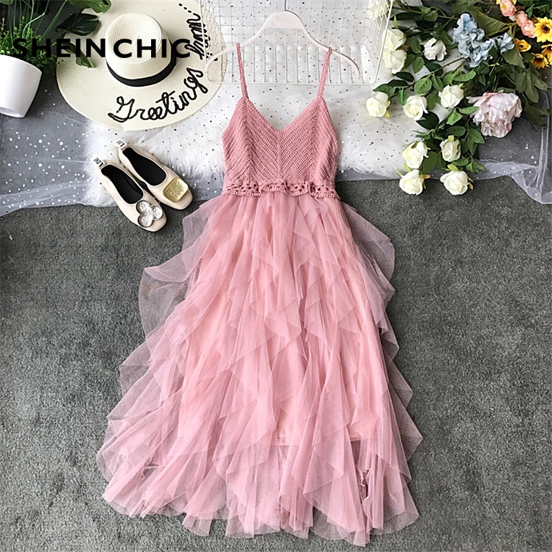 

Bohemian Summer Patchwork Spaghetti Strap Women Dress Elegant V Neck Mesh Midi Dress Verano Sexy A Line Female Vestidos