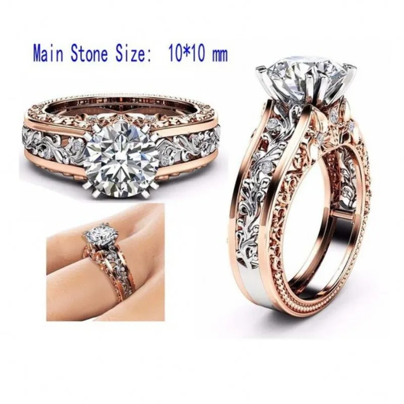 

Classical Top Selling Brand New Luxury Jewelry 925 Silver&Rose Gold Fill Round Cut AAA Cubic Zirconia CZ Office Women Band Ring