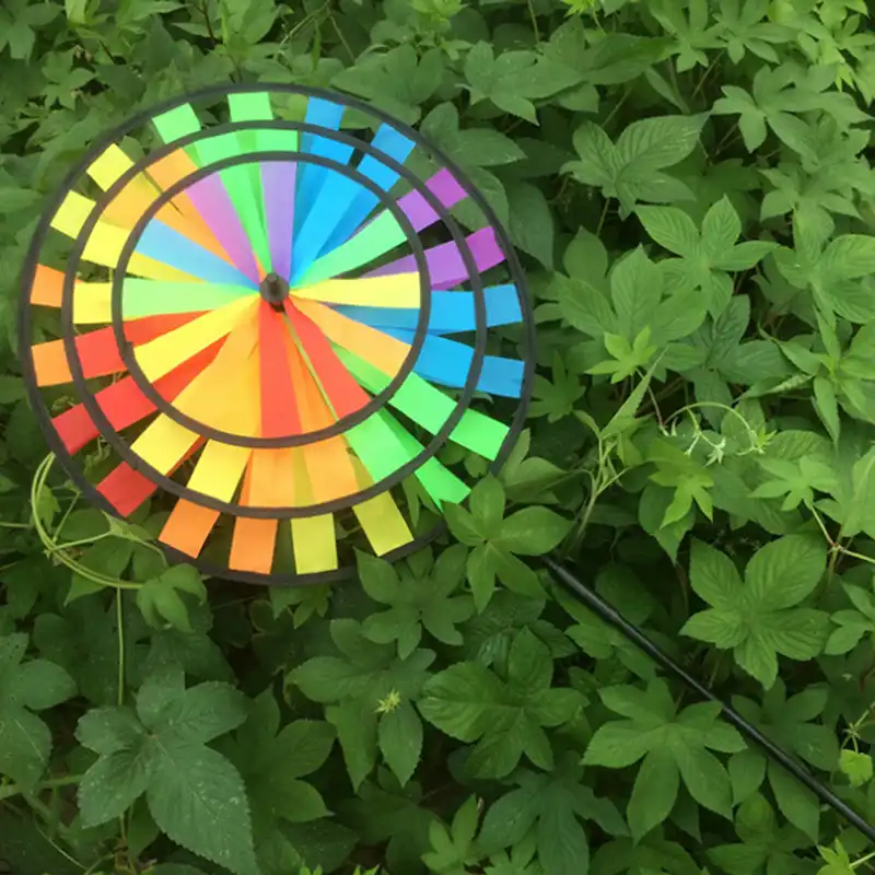 36cm Colorful Rainbow Triple Wheel Wind Spinner Windmill Garden Yard Decor To NV