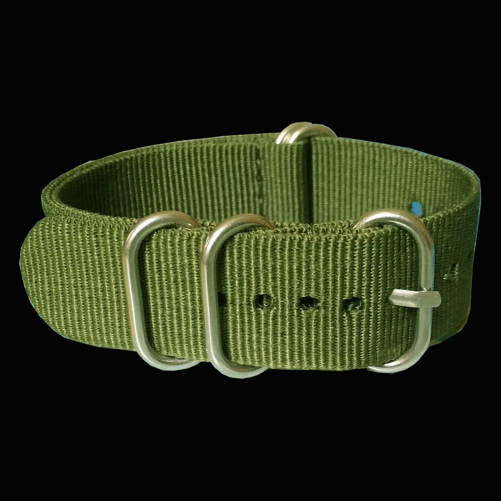 

New Military Retro Wholesale 22 mm Army Green Sports Zulu fabric Nylon watchband Watch Strap 5 Rings Bands Buckle belt 22mm Man