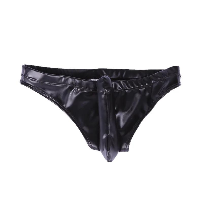 Sexy Men PU Faux Leather U Convex Briefs Sexy Lingerie G-string Gay Latex Low Rise Micro Mini Short Bikini Gay Wear Plus Size men underwear