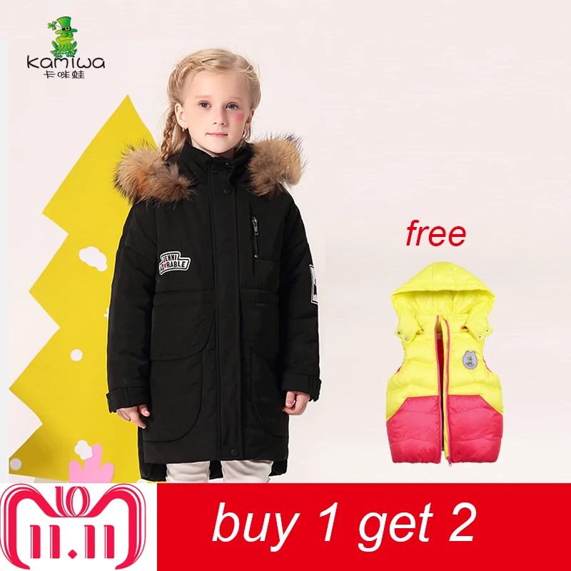 

KAMIWA 2018 Cotton-padded Girls Winter Coats And Jackets Hooded Thick Long Kids Outwear Warm Clothes Parkas Baby Girls Clothing