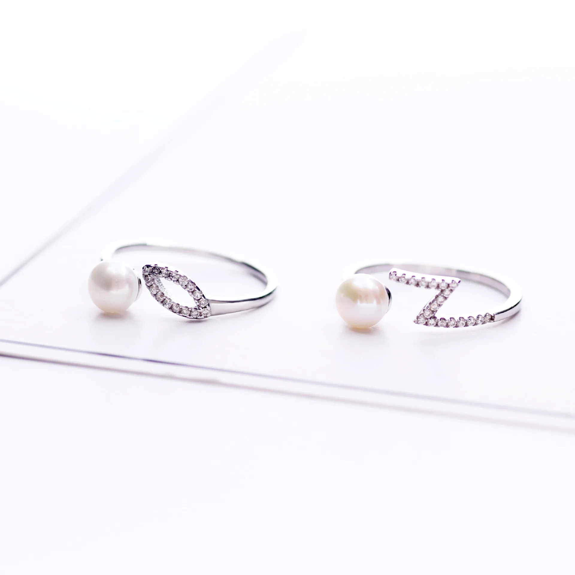 letter CZ pearl ring Rings 100% Sterling 925 silver Jewelry Vintage Adjustable rings for women gift