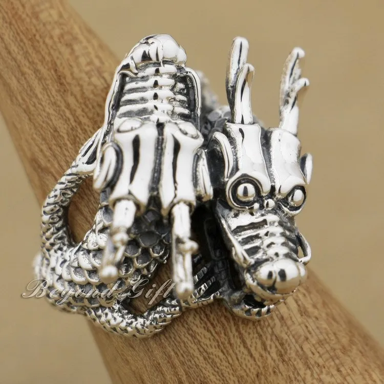 

Huge Heavy 925 Sterling Silver Double Dragon Head Mens Biker Rocker Ring 9Q014A