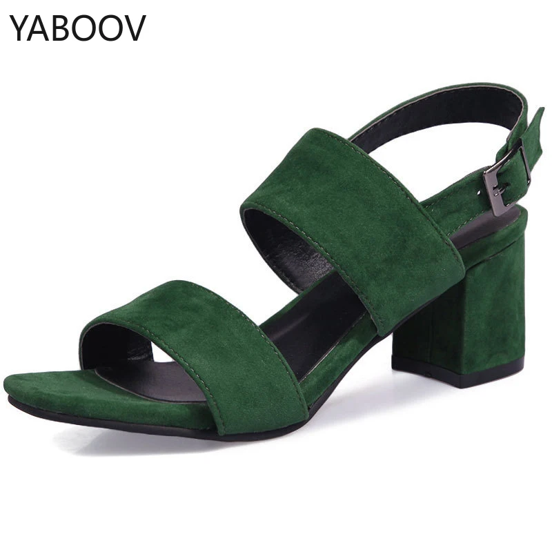 

Woman Pumps Fashion Buckle Sandals Comfortable High Heels Flock Summer Luxury Shoes Women Designers Sandalias De Mujer
