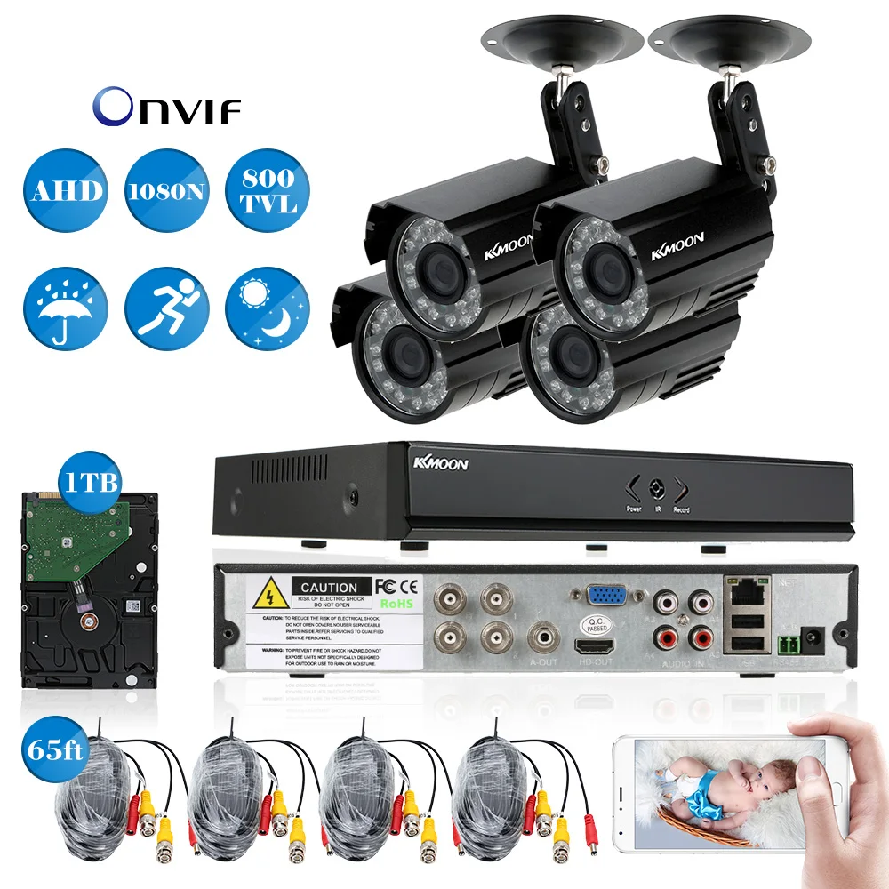 KKmoon 4CH 1080P DVR CCTV система 4 шт 3,6 мм ИК Водонепроницаемая наружная камера видеонаблюдения 960H домашняя система безопасности комплект видеонаблюдения 1 ТБ HDD