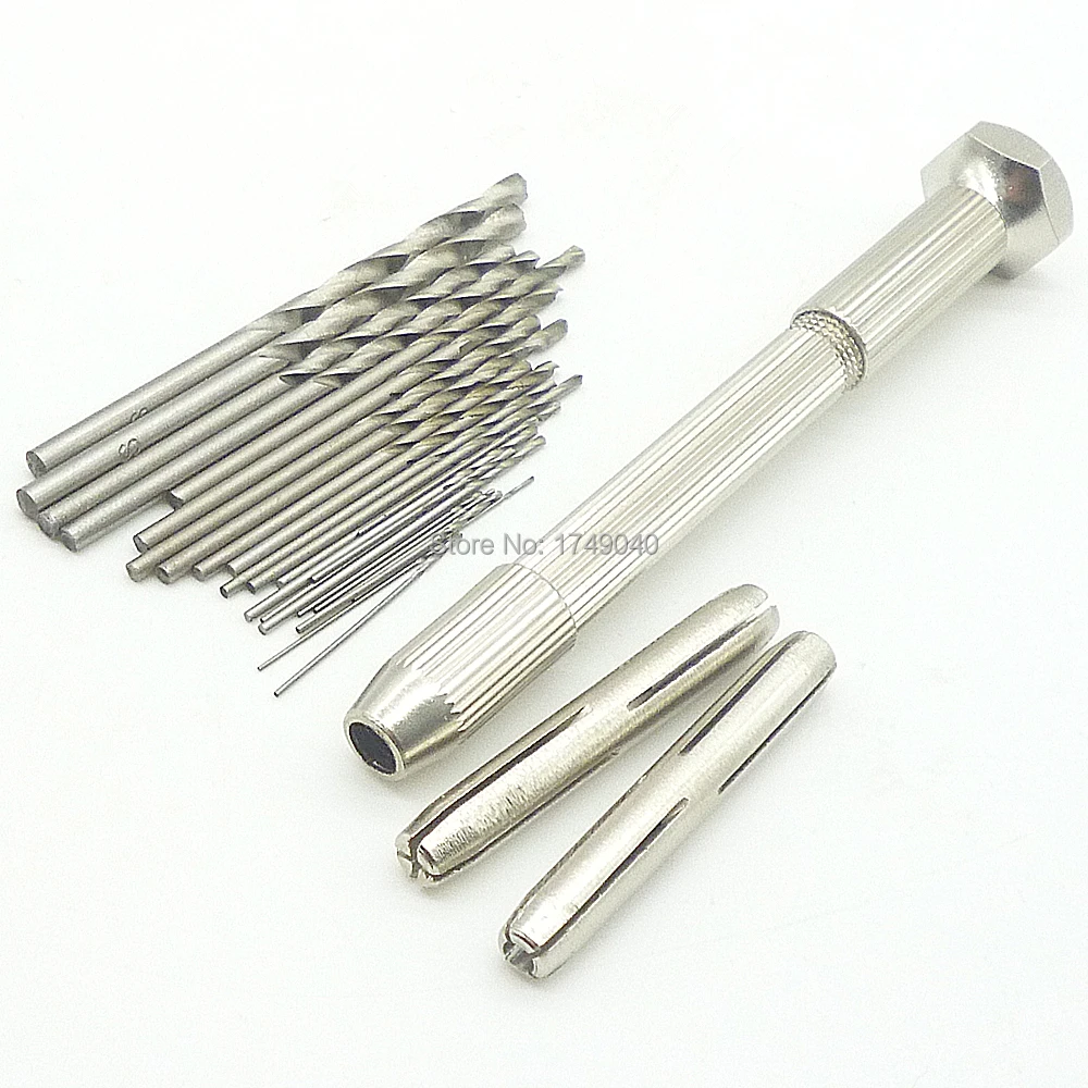 

25pc HSS Twist Drill Bits Set 0.5mm to 3mm with Mini Micro Drill Bit Hand Drill 0.1mm to 3.2MM Jewelry Beads Manual Drill Tool