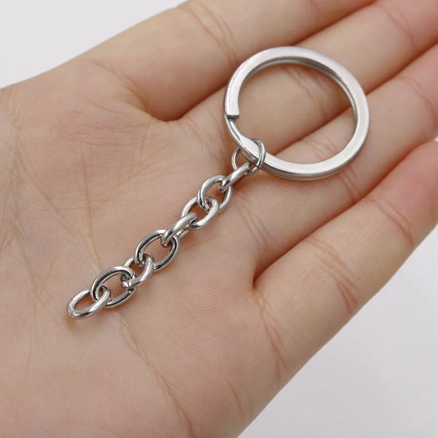 

100% Stainless Steel KeyRing Keychain 25mm Metal Split Ring With Short Chain Key Ring DIY Key Chains Accessories Wholesale 20pcs