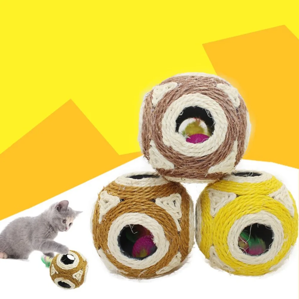 Funny Design Pets Cats 6 Holes Natural Sisal Ball Toys Pet Cats