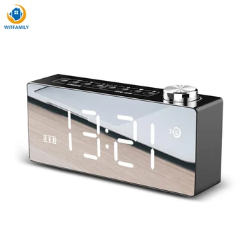 

Desktop Alarm Clock Dual-horn Stereo Subwoofer Multifunction LED Mirror HD Display Snooze Function FM Radio Bluetooth 4.2 Smart