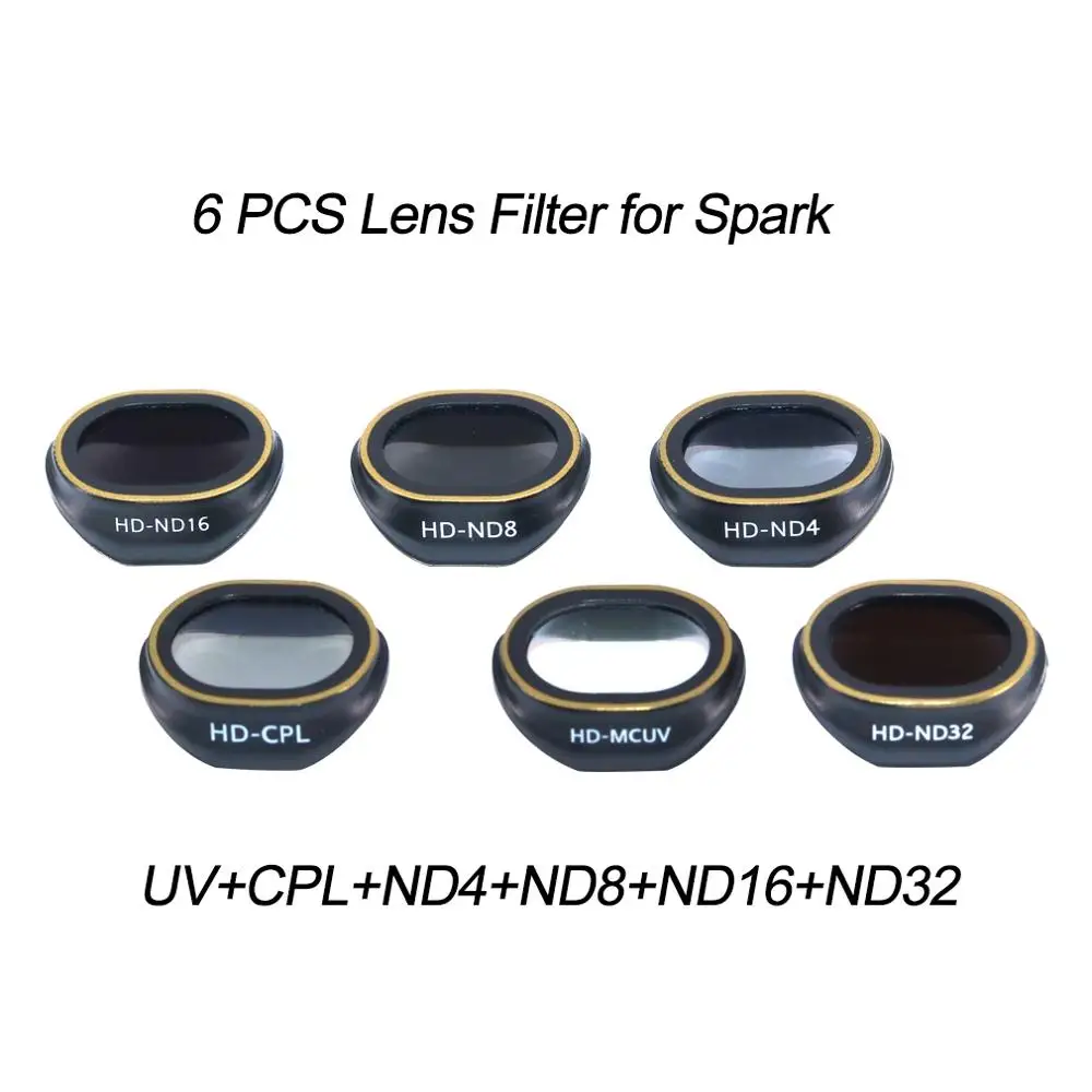 Фильтр объектива для DJI Spark Drone camera UV CPL ND4 ND8 ND16 ND32 для Spark camera наборы круговых поляризационных фильтров нейтральной плотности - Цвет: UV CPL ND4 8 16 32