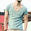 Men's Exclusive Pretty Tops V Neck T Shirts Stunning Cut Off Border New Summer Style #Q001 ► Photo 3/6