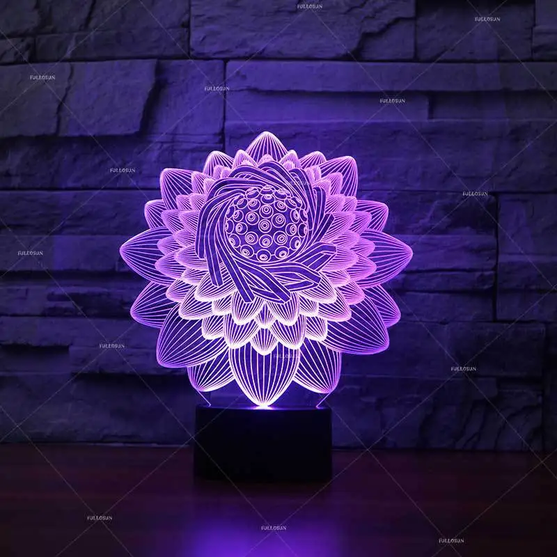 Цветной 3d ночник Lotus с кнопкой зарядки Светодиодный настольный светильник s Home