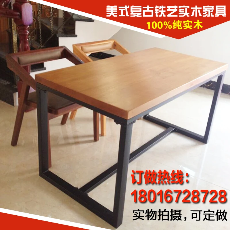 American Country Wrought Iron Dining Tables Loft Raw Wood Tables
