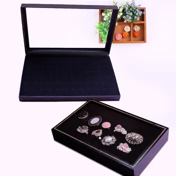 

Fashion Women Lady 36 Slots Velvet + Plastic + Foam Ring Storage Clear Showcase Jewelry Display Box Stand Holder Organizer