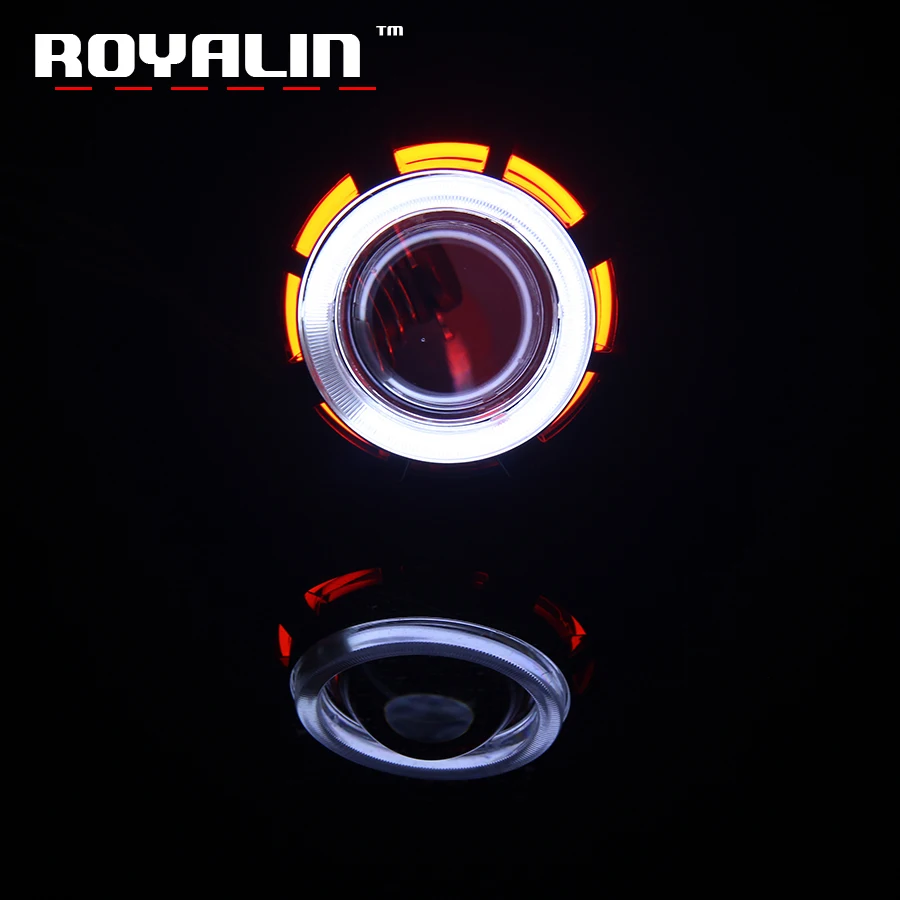 

ROYALIN 1pc Universal Motorcycle Headlight Front Xenon Projector Lens Round Dual CCFL Halo Angel Eyes 12V H1 H4 H7 High Low Beam