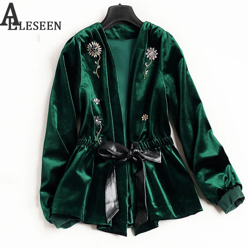 UK Winter New Style Beading Luxury Cardigan Jackets 2018 Long Sleeve Green / Black Spring Flower Velvet Beaded Jacket Women UK Winter New Style Beading Luxury Cardigan Jackets 2018 Long Sleeve Green / Black Spring Flower Velvet Beaded Jacket Women