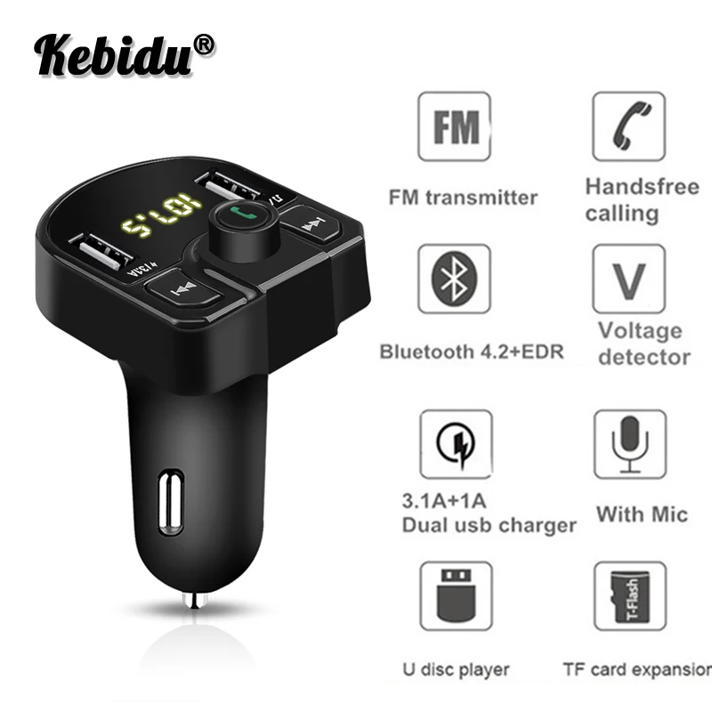 

KEBIDU New Dual USB Car Bluetooth Charger FM Transmitter HandFree MP3 Player Support TF Card Connect 2 Phone