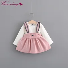 WEIXINBUY/платье с длинными рукавами для маленьких девочек; платье для маленьких девочек с милым кроликом и цветочным принтом; сезон осень-зима